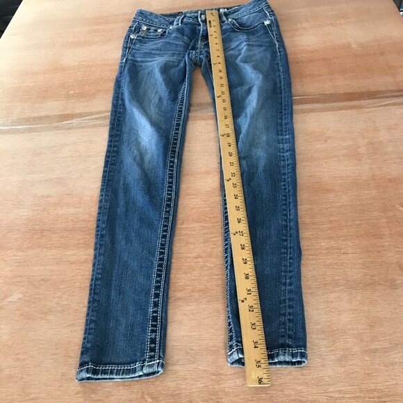 Miss Me Signature Skinny Jeans Women 25 Blue Mid Gothic Cross Sequins Rhinestone - Picture 6 of 15
